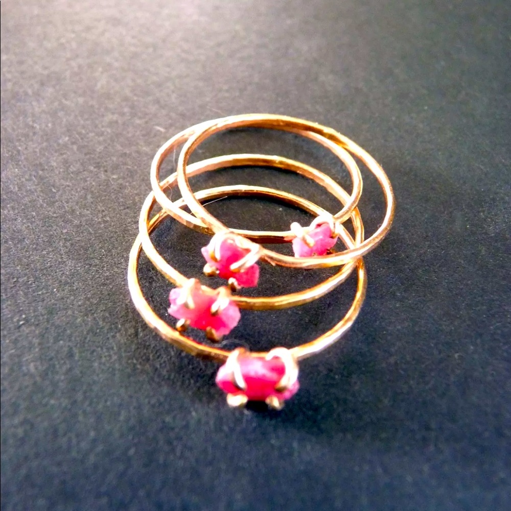 SORRY NOT FOR SALE ANYMORE Rose Gold FILLED Ring Stack with Genuine Rubies
